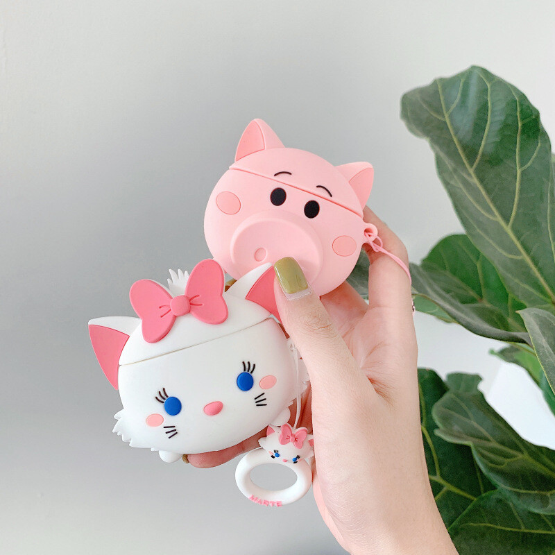 cute pink pig white cat  AirPods Silicone Case  Protective 