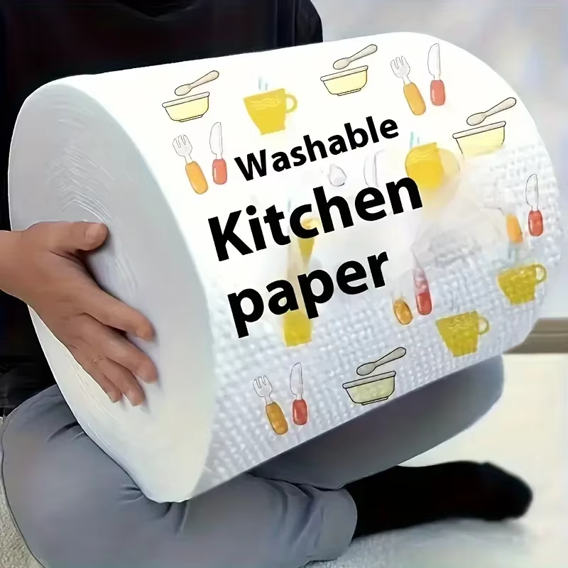 Disposable Dish Cloth Roll Kitchen Cleaning Rags Non Stick Oil Wet Dry Use