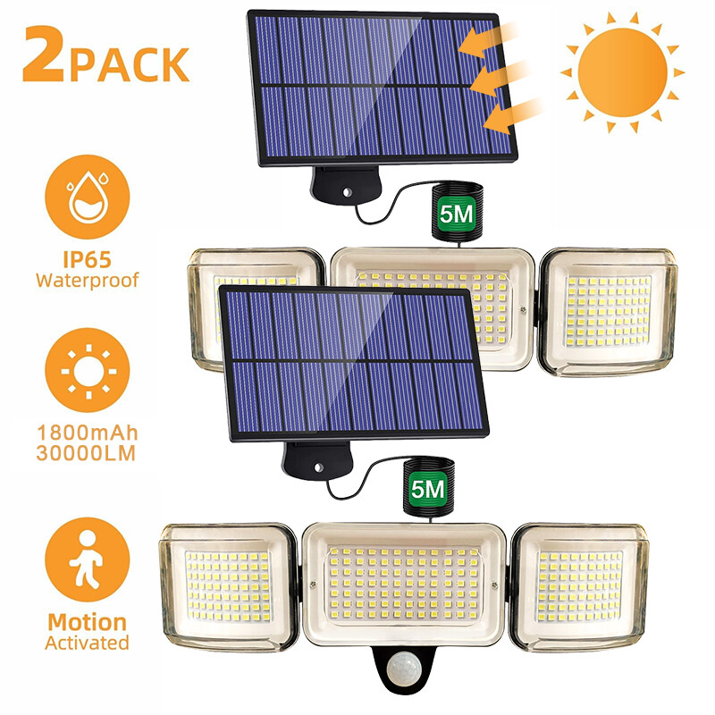 1200W LED Solar 5M Split Panel Light Motion Sensor Wall Street Yard Outdoor Lamp