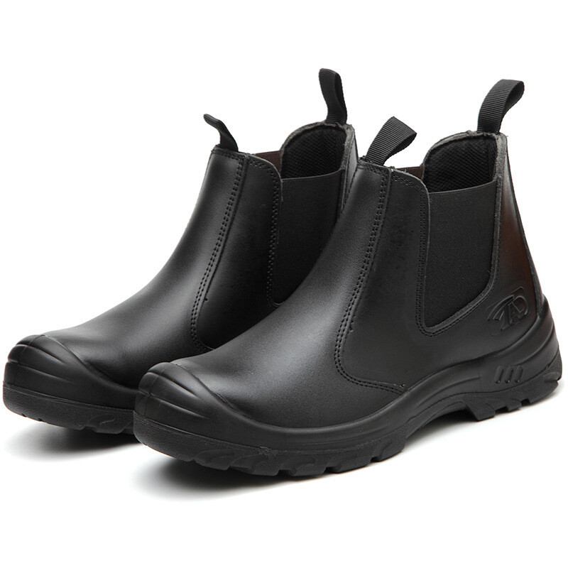 Safetoe Safety Work Boots Mens Steel Toe Black Leather Water Resistant Slip on