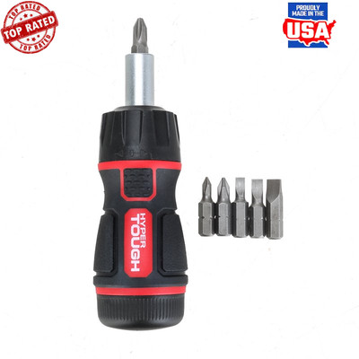 Compact 7 Piece Stubby Ratcheting Screwdriver Bit Set Easy Use Tools Storage