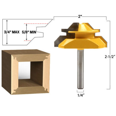45 Degree 3/4'' Stock Lock Miter Router Bit 1/4'' Shank Tenon Chisel Wood Cutter