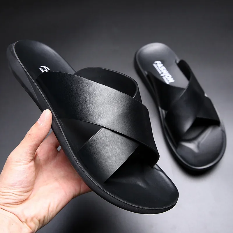 Sandals for Men Slippers Genuine Leather Luxury Brand Fashion Men Flats Casual N