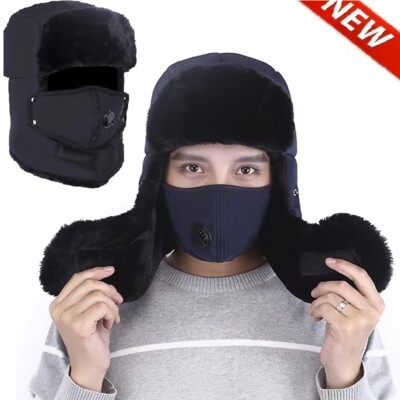 Removable Face Mask Winter Warm Aviator Hat Bomber Trooper Trapper Ear Flap Cap