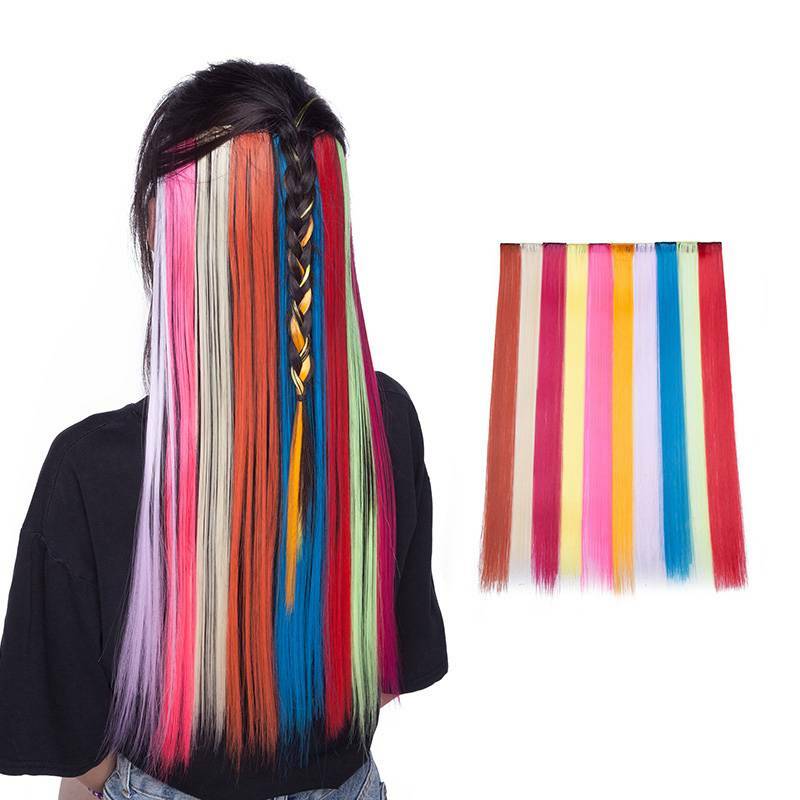 10 peices Highlight Clip In Colored Hair Extension Color Strip Straight Curly US