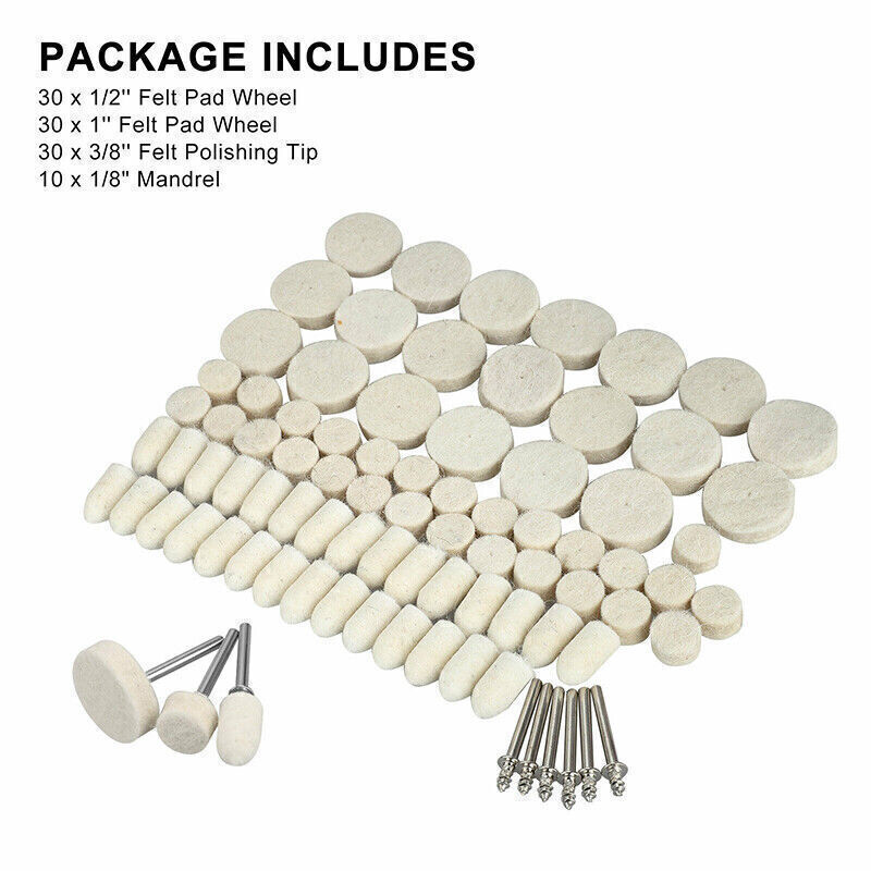 100PCS Wool Felt Buffing Polishing Pads Wheel Cone Tips Bob For Grinder Dremel