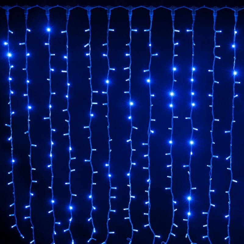 Tenda Luminosa Decorazione Natale 180 Led Luci Natalizie Addobbi Blu Pioggia dfh