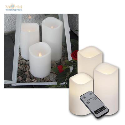 3er Set LED Kerze mit Timer & Fernbedienung, Außen Outdoor-Kerzen flammenlos
