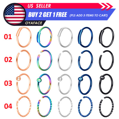 2pcs Surgical Steel Nose Hoop Nose Ring Lip Cartilage Tragus Helix Piercing 20G