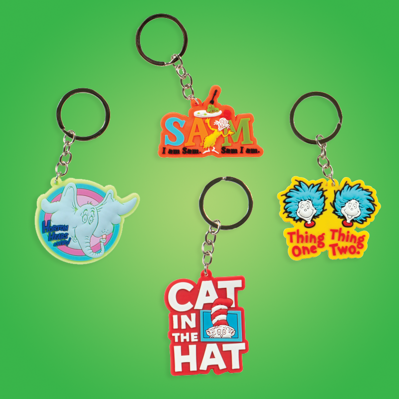 Dr Seuss Fun Keychain Set For Kids Raymond Geddes Assorted (Pack of 4 Key rings)