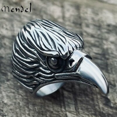 MENDEL Mens Fashion Stainless Steel Biker Bird Eagle Head Ring For Men Size 7-15