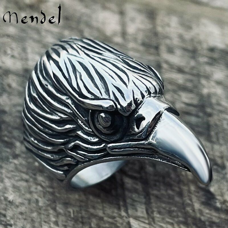 Mendel Mens Fashion Stainless Steel Biker Bird Eagle Head Ring For Men Size 7-15