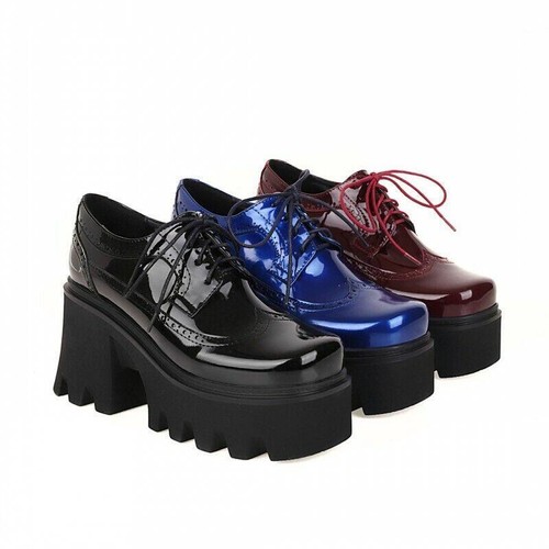 Women's College Square Toe Chunky High Heel Punk Gothic
