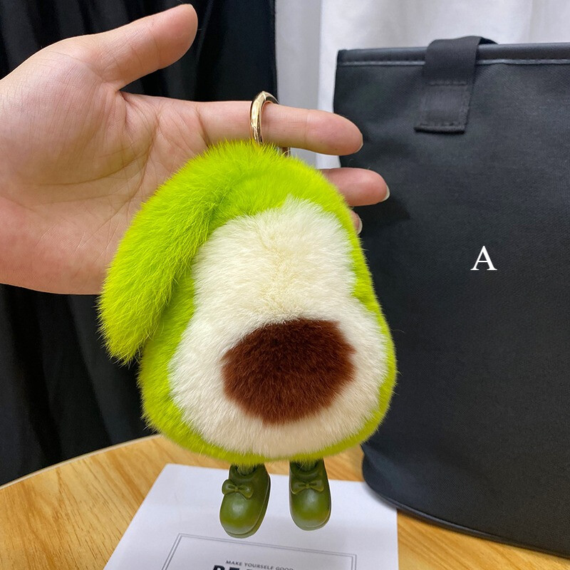 1x Faux Rabbit Fur Avocado Pom Pom Ball Key Chain Cute Hand Bag Charm Gift Green