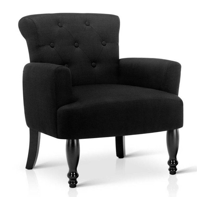 French Provincial Linen Fabric Wing Armchair Black NEW Armchairs