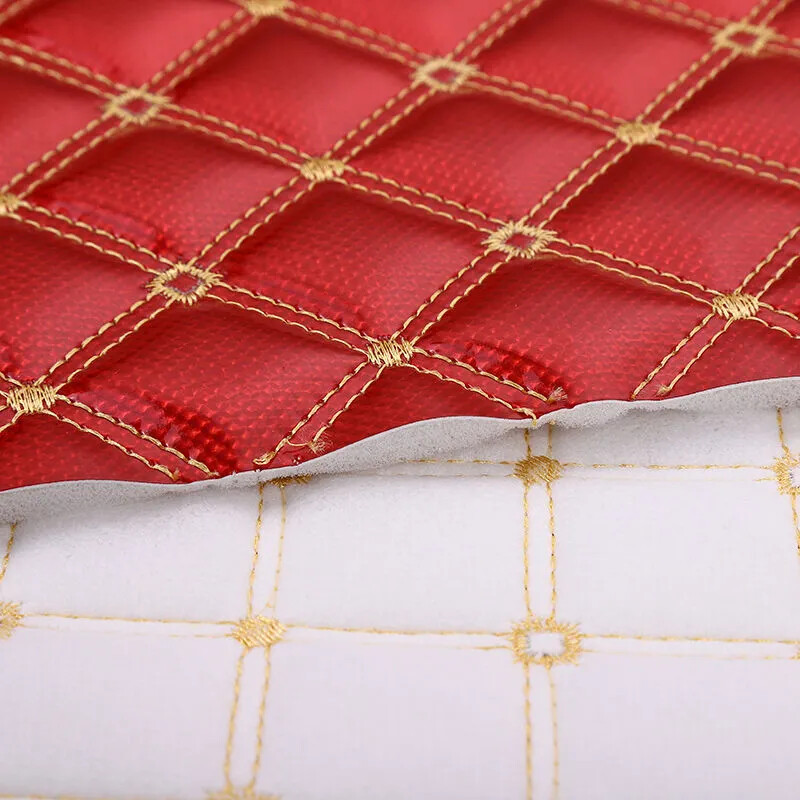 Laser PVC Faux Leather Fabric Sponge Quilted Embroidery Material DIY Upholstery