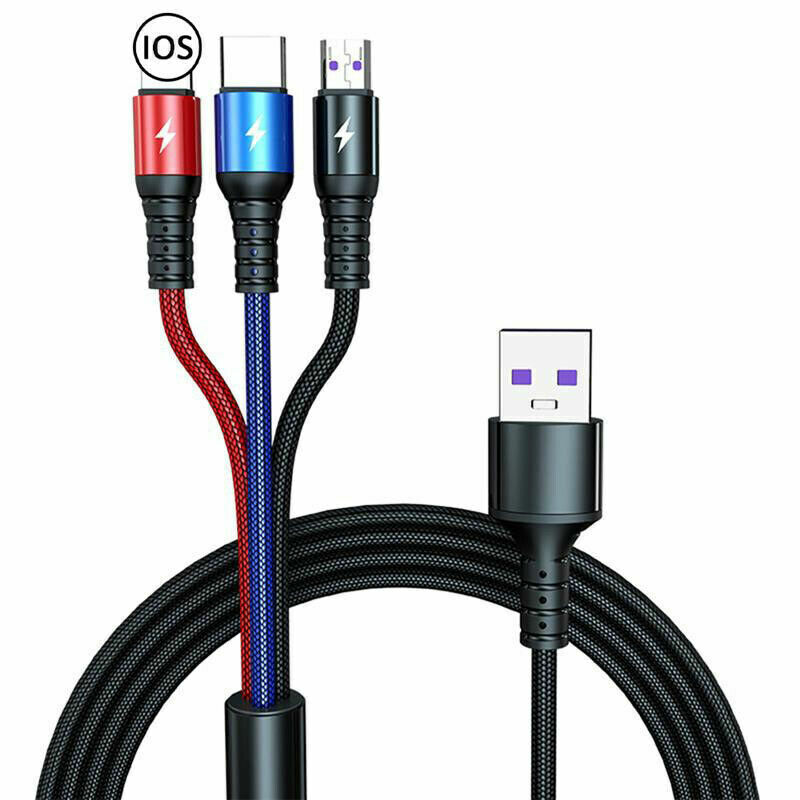 3in1 Multi USB Fast Charger Charging Cable Cord For Type C Android Micro iPhone