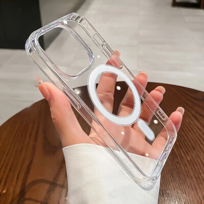 For iPhone 16 15 14 Plus 13 12 11 Pro Max Clear Case Plating Mag Safe Cover