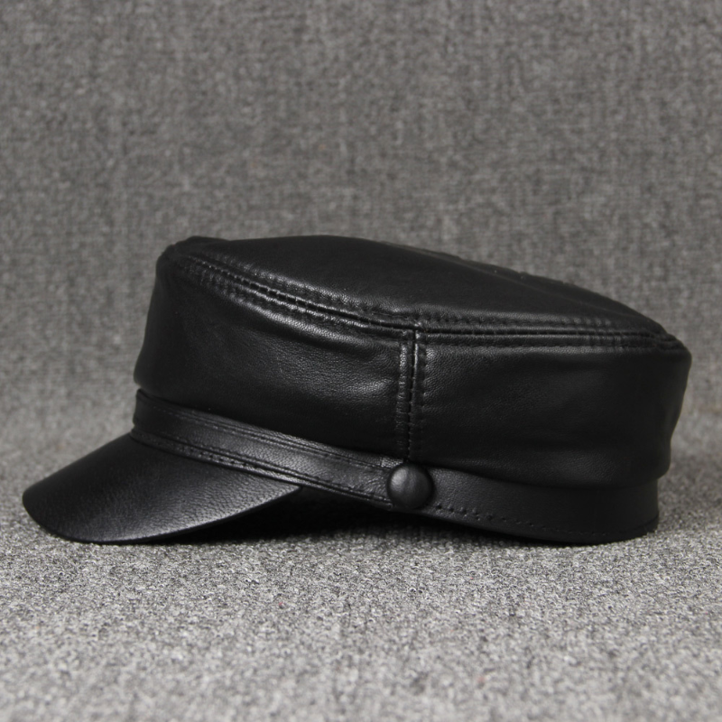 Unisex Schwarze Newsboy-Cap aus Schafsleder, Baker Boy Mütze Outdoor