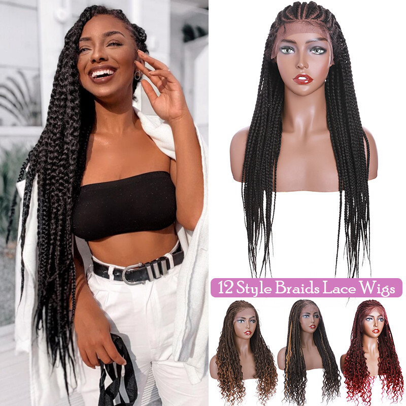 Braids Lace Hair Wig Curly Hair Box Dutch Hair Wig Synthetic Natural as Human US
