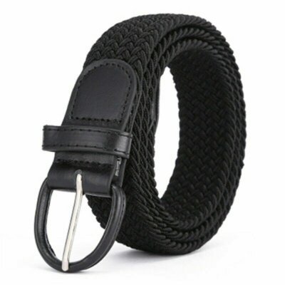 7001 Men's Leather Covered Buckle Woven Elastic Stretch Belt