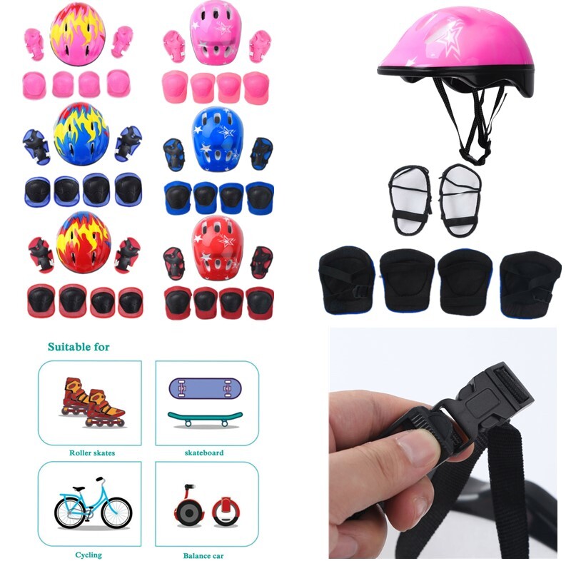 7 Protective Kids Helmet Knee Wrist Guard Elbow Pad Gear Ska