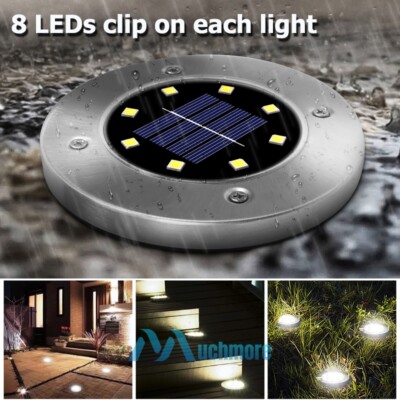Solar Garden Flat Buried Light 8-LED Outdoor Disk In-Ground Light Garden Pathway
