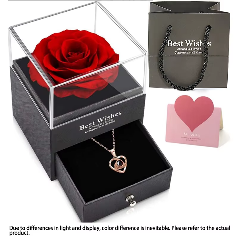 Eternal Preserved Rose Gift Box & Necklace Mother's Day Birthday gift Valentines