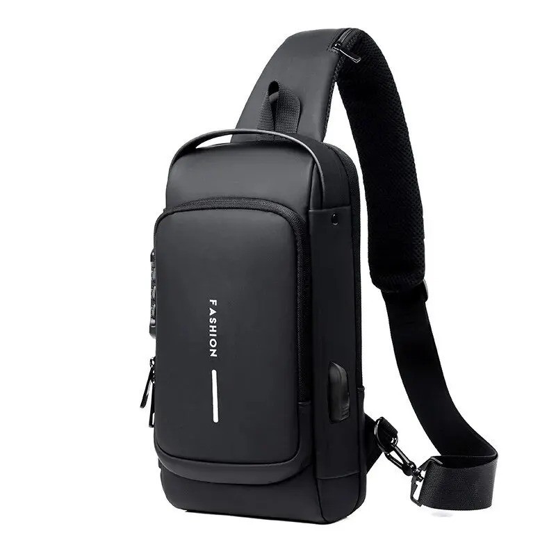 Mens Anti-Theft Crossbody Sling Bag USB Charging Chest Pack Travel Waterproof