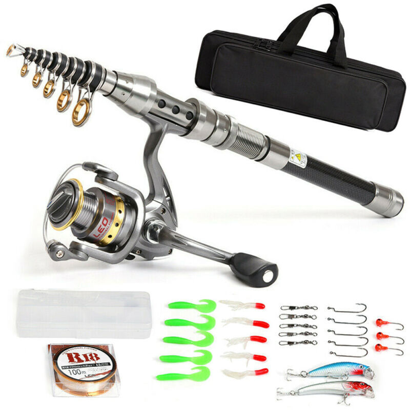 Telescopic Carbon Fiber Fishing Rod Pole Reel Full Kit Sea Saltwater Freshwater