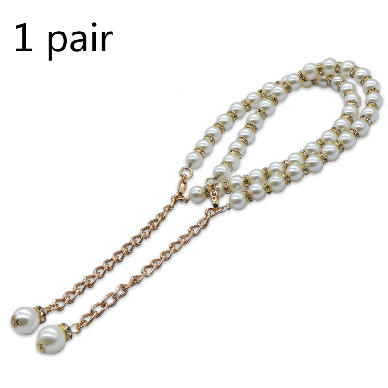 1 Pair Pearl Rhinestones Shoe Strap Band High Heels Anti-loose Shoelace Lady