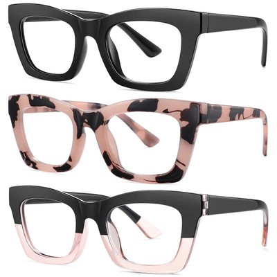  Blue Light Blocking Gla-sses for Women Men 3 Pack Black + Leopard + Black Pink