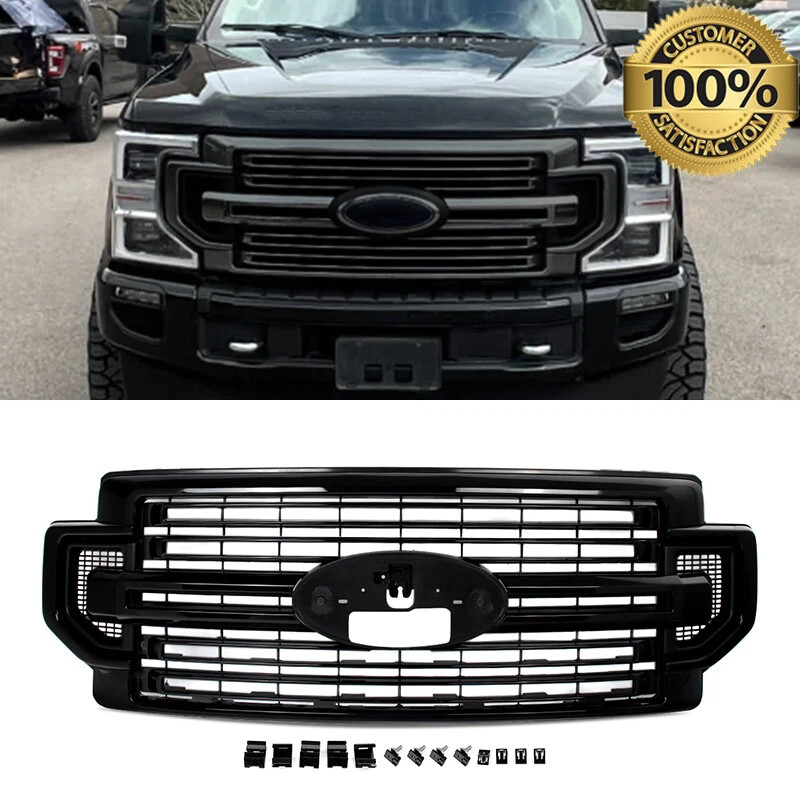 Front Bumper Grille For 2020-2022 Ford  F250 F350 Super Duty LIMITED Gloss Black
