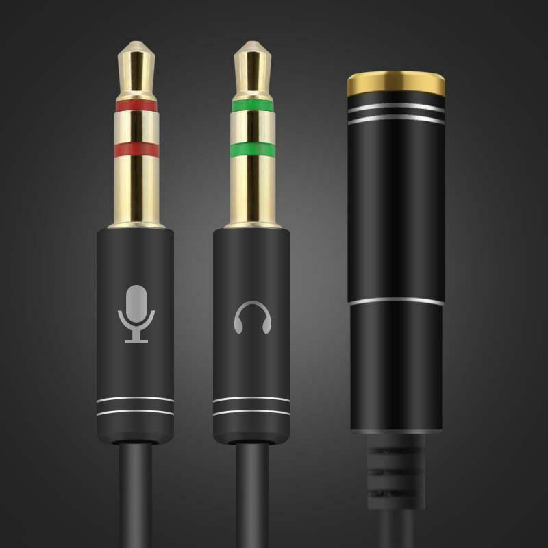 Black 3.5mm Headphone Microphone Jack Splitter Cable 4 Pole Mic Adapter Male