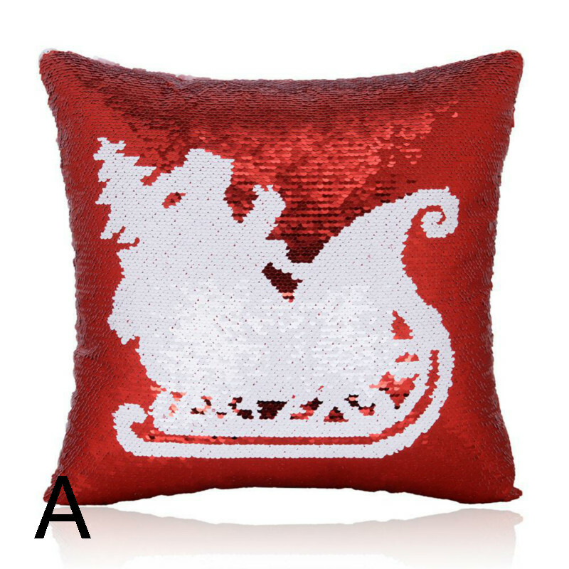 Pillow Case Cover Cushion Christmas Reversible Sequin Snowflake Home Sofa Decor