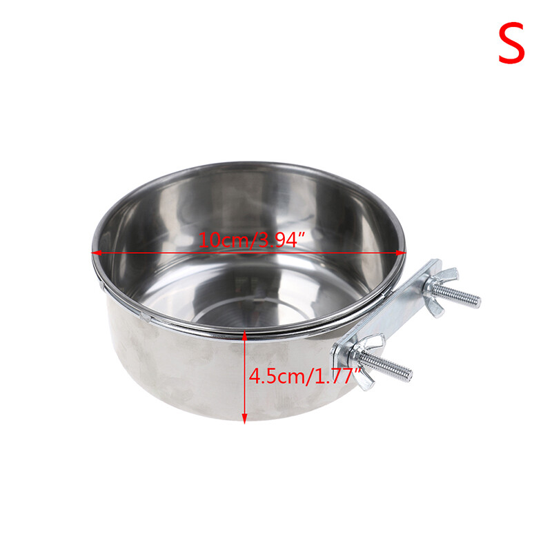Pet Hanging Bowl Stainless Steel Dog &Cat Feeding Food Bird Water Dish Cage -qe