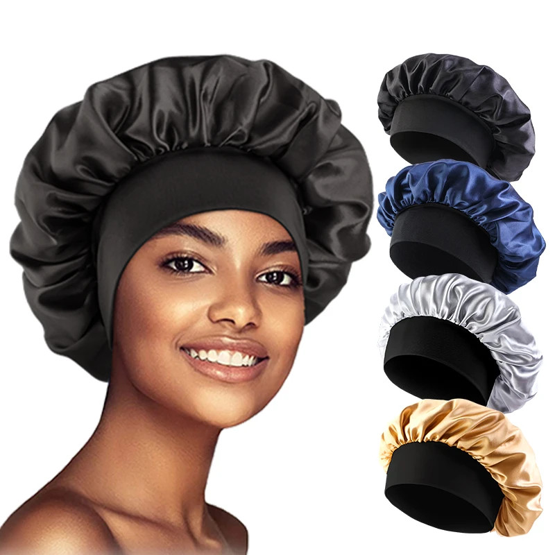 Women'S Satin Solid Bonnets Wide-Brimmed Night Sleeping Bathing Hat Unisex Head