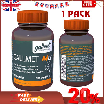 GALLMET Mix 60 Ox Bile Capsules 100mg Bile Salts for Gallbladder & Digestion