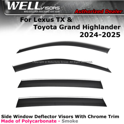 WELLvisors Window Visors For 2024-2025 Toyota Grand Highlander TX350 Chrome Trim