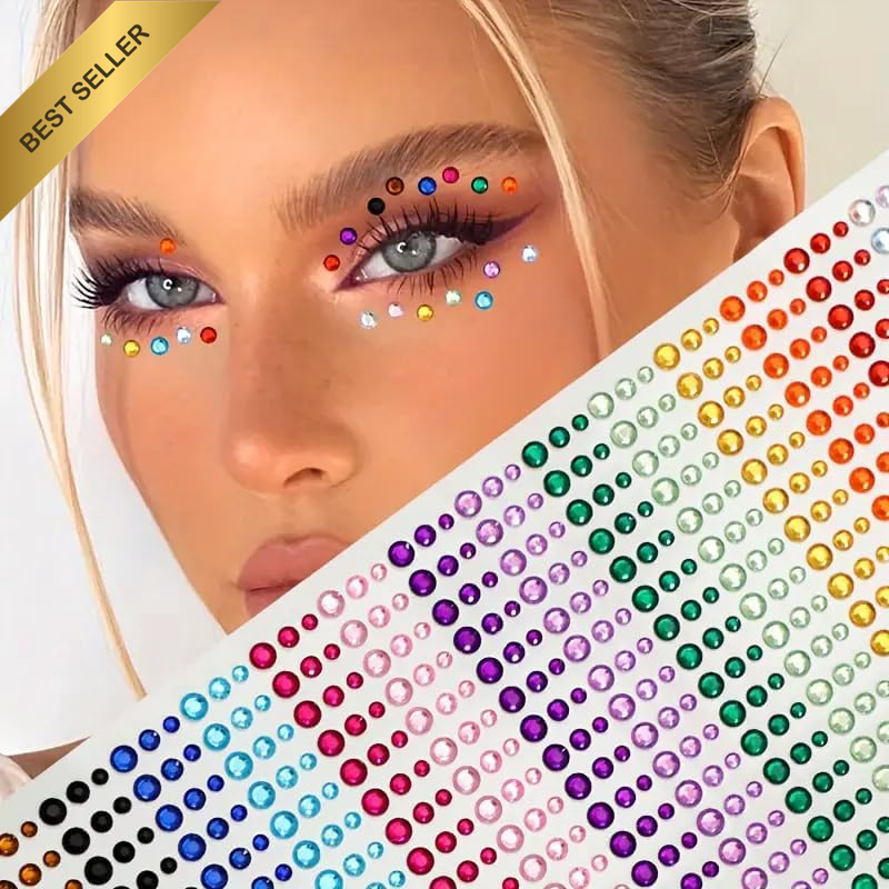Self Adhesive Rhinestone Gem Stickers for Face Nail Body Makeup Festival, 900PCS