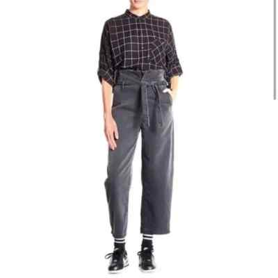 Current Elliott Corset Straight Leg Jeans 28 Paperbag Crop Edgebrook Black Gray
