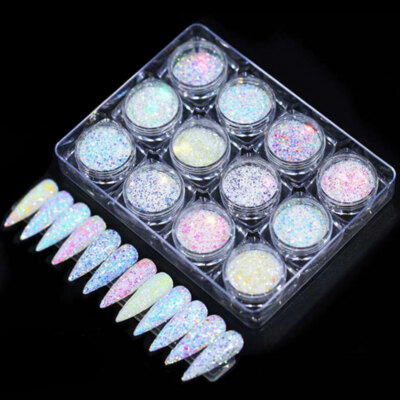 12 Holo Glitter Weiss Mix Nailart Glitzer Winter Nails Nageldesign Pailetten
