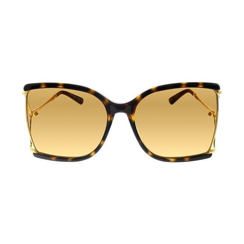 Pre-owned Gucci Women Oversized Sunglasses In Havana/gold Frame W/orange Lens Gg0592s-003