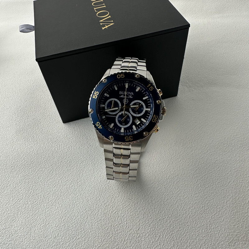 Pre-owned Bulova Marine Star/98b400 Chronograph Blue Dial 41.5mm Quartz Men's-watch