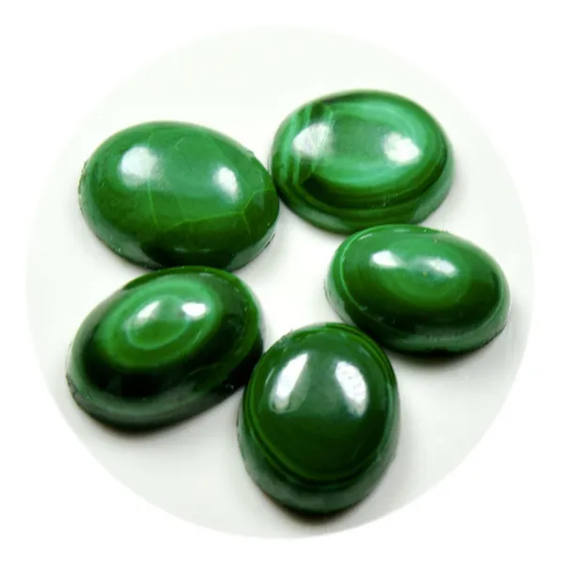 Original Malachite Gemstone Lot Total 70 Carat 5 Pcs Oval Shape Cabochon Stone at Wholesale Rate