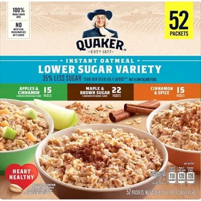 Quaker Lower Sugar Instant Oatmeal, Variety Pack (52 Pk.) FREE SHIPPING