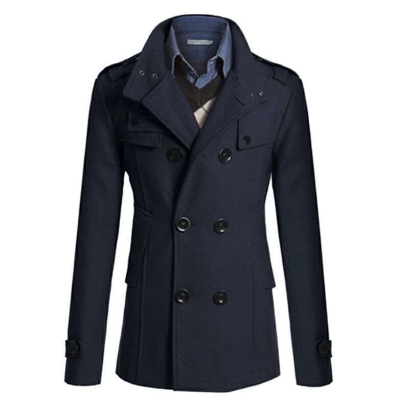 Mens Double Breasted Trench Coat Winter Jacket Formal Peacoat Outwear Overcoat