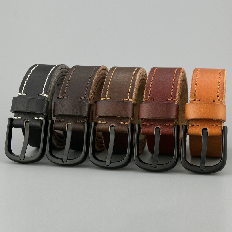 Men Genuine Leather Single Prong Belt 3.8cm Wide Casual Jeans Waist Band