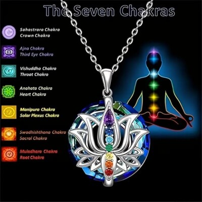 Elegant 925 Sterling Silver Rainbow Mystical Fire Topaz 7 Chakra Lotus Necklace