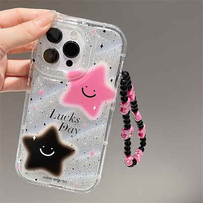 Glitter Pink Stars Phone Charm Design Case For iPhone 16 15 14 13 Pro Max Cover